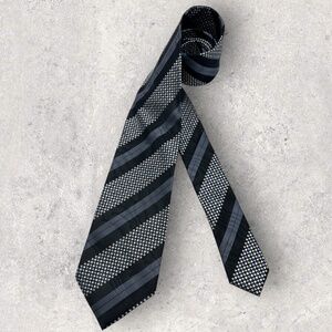 PAVONE Black/Gray/Blue Striped Geometric Silk LUXURY Tie HANDMADE ITALY